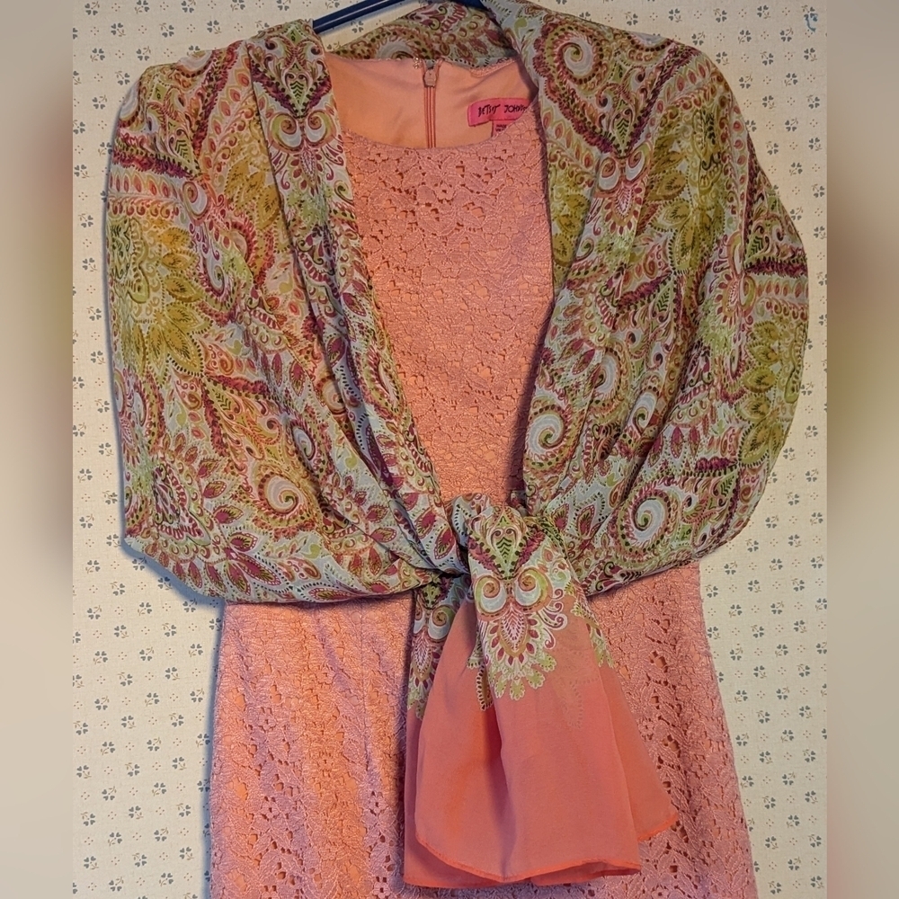 🍊 Scarf large coral lime green color polyester large so pretty 41" x 74" w…